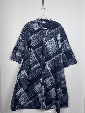 Zuri Kenya Dress Womens XL Black Gray Abstract Art Art To Wear Lagenlook Artisan